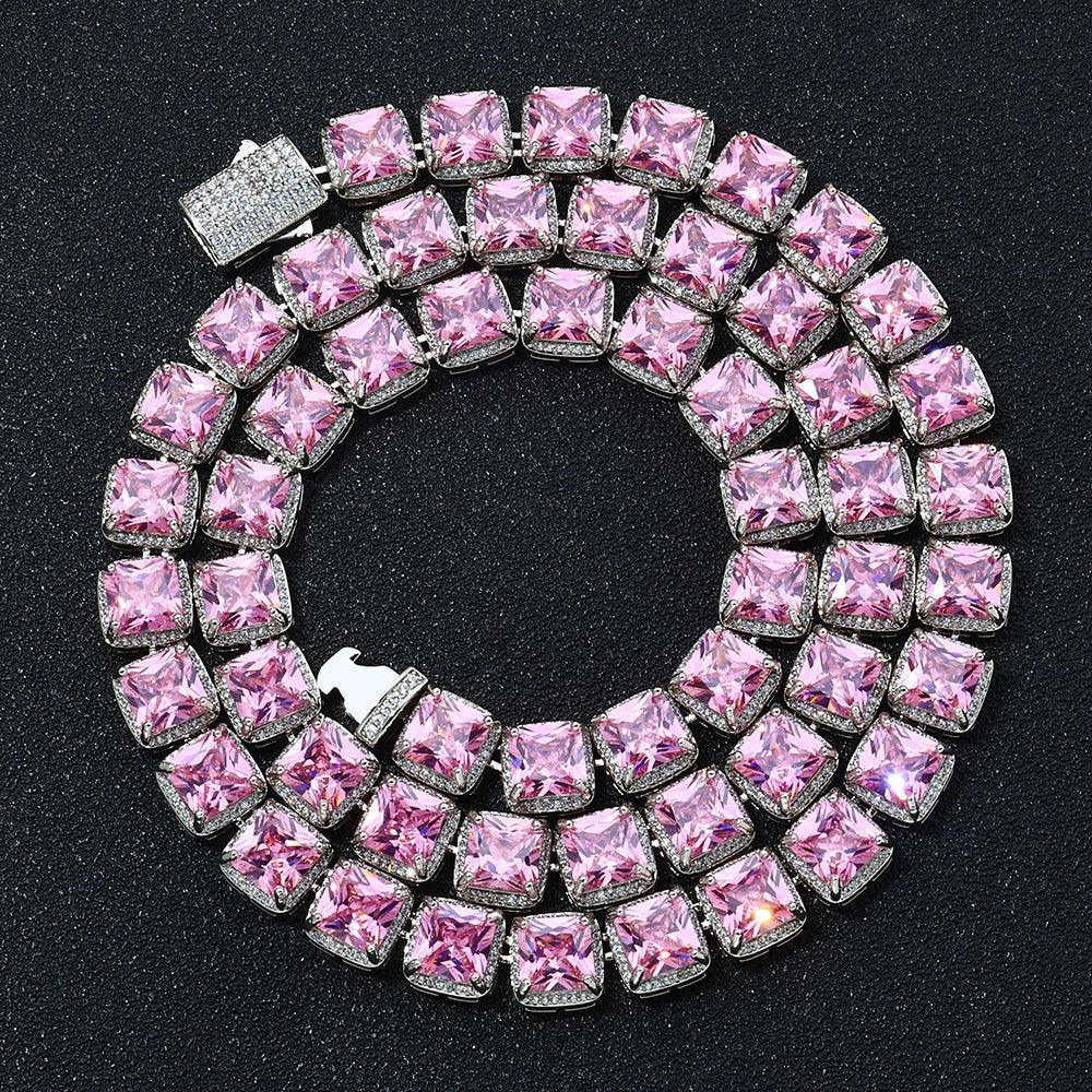 Custom 10mm Pink Baguette Sugar Link Necklace Hip Hop Bling | Caratix - CaratixJewelry